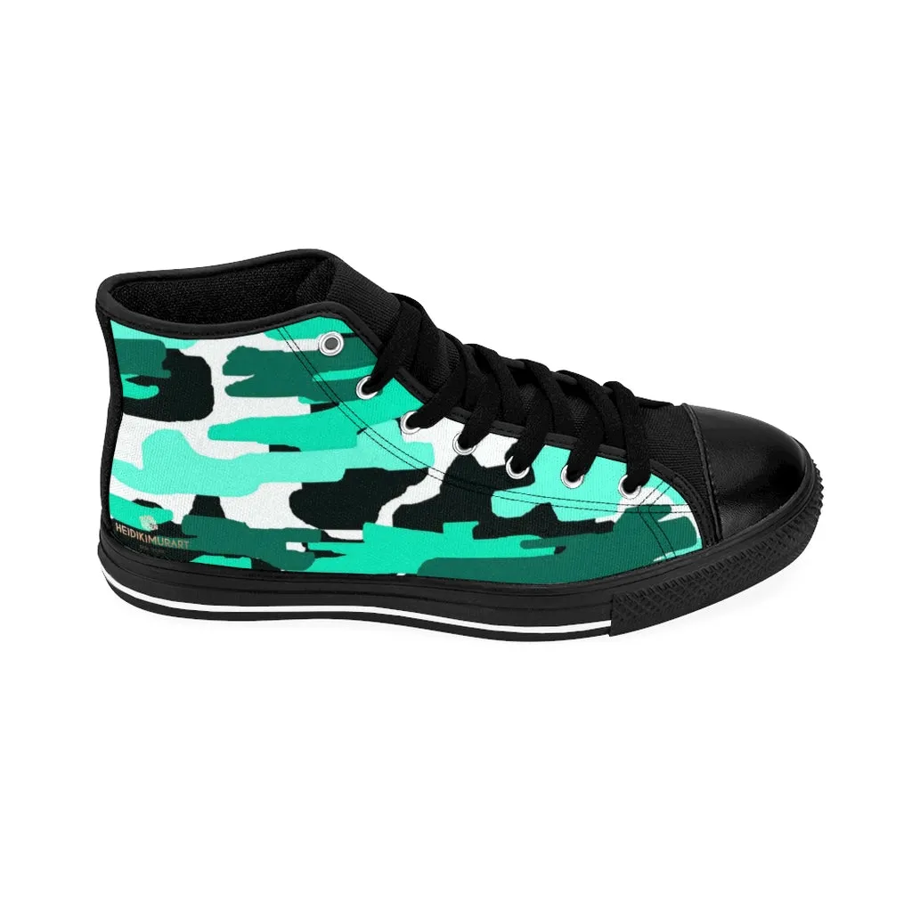 Blue Camo Men's High-top Sneakers, Camoflage Print Men's Designer Tennis Running Shoes