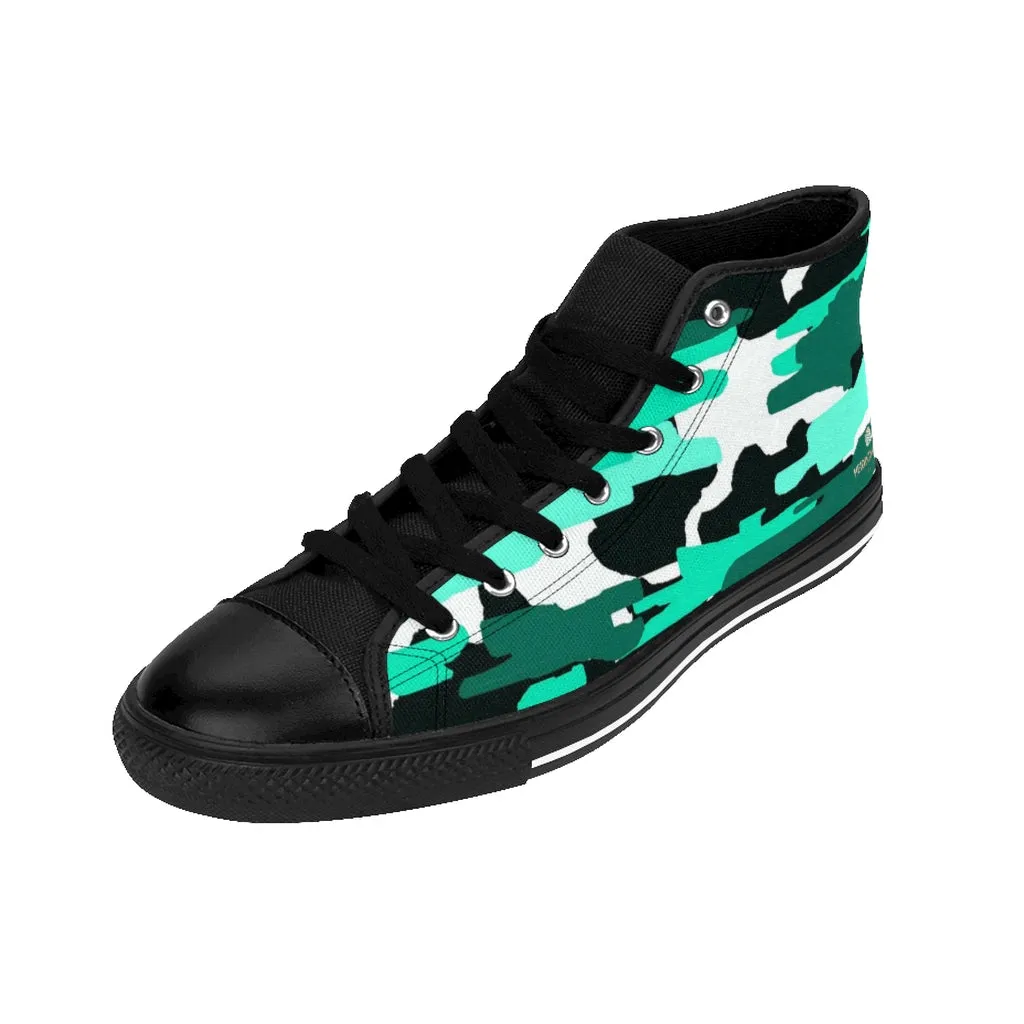 Blue Camo Men's High-top Sneakers, Camoflage Print Men's Designer Tennis Running Shoes