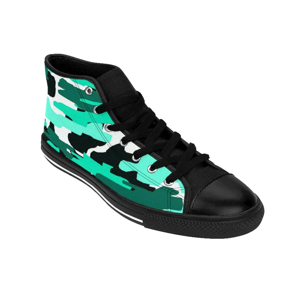 Blue Camo Women's Sneakers, Camoflage Print Designer High-top Sneakers Tennis Shoes