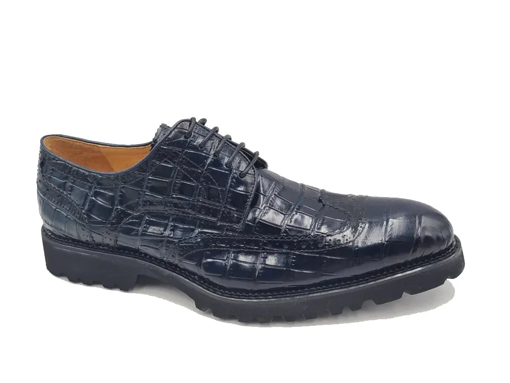 Blue Carrucci Men's Wingtip Lace-Up Oxford Alligator Embossed Style No: KS482-11E