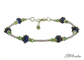 Blue Cobalt Peridot Lavender Beaded Anklet