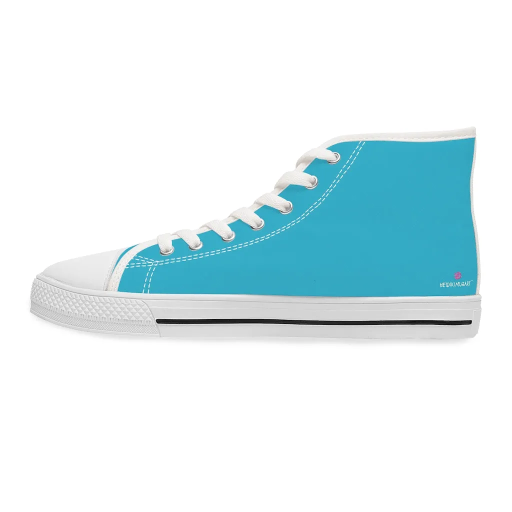 Blue Color Ladies' High Tops, Solid Sky Blue Color Best Women's High Top Sneakers Canvas Tennis Shoes