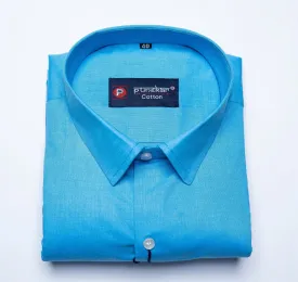 Blue Color Satin Cotton Shirt For Men