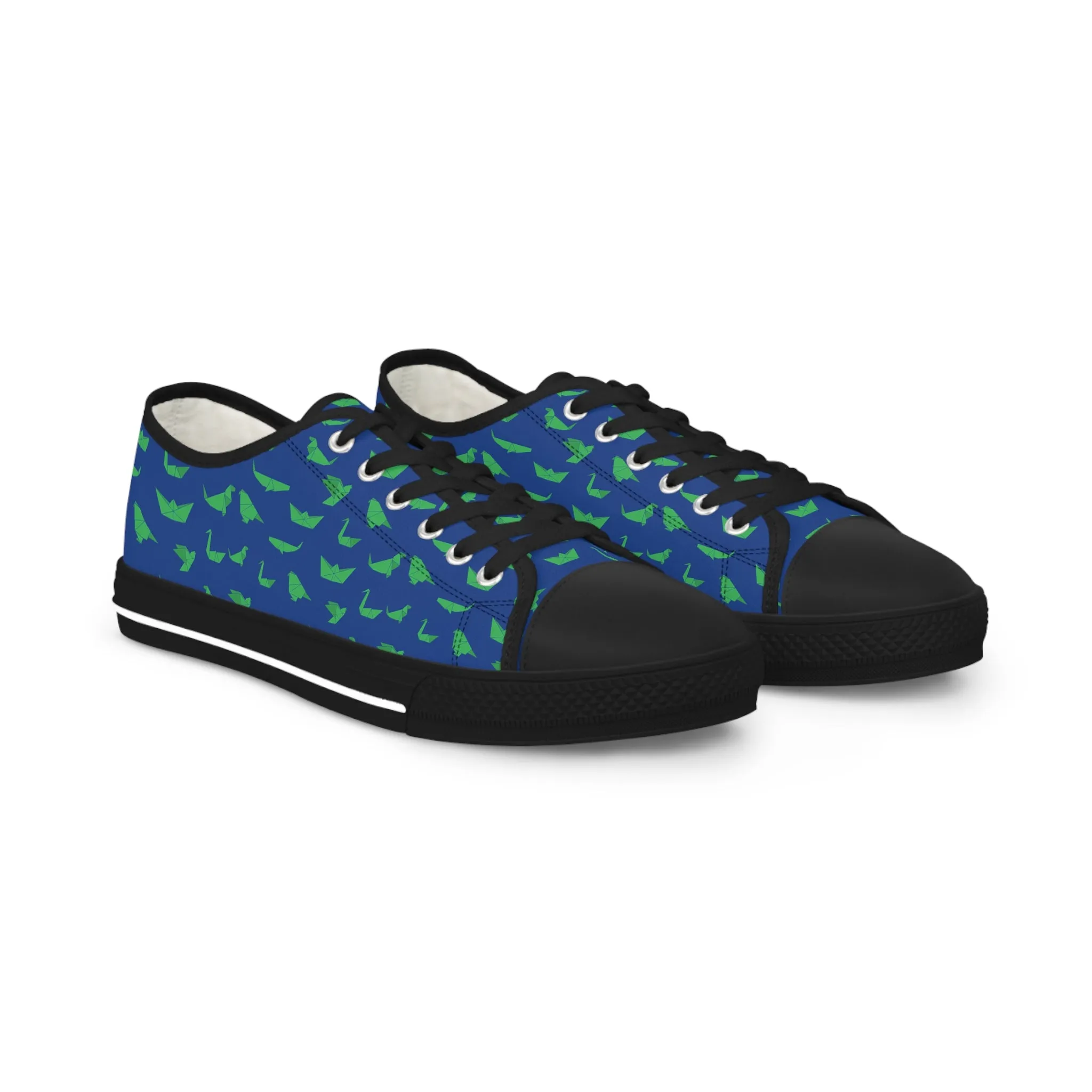 Blue Crane Print Men's Sneakers, Green and Blue Japanese Crane Print Men's Low Top Sneaker Shoes (US Size: 5-14)