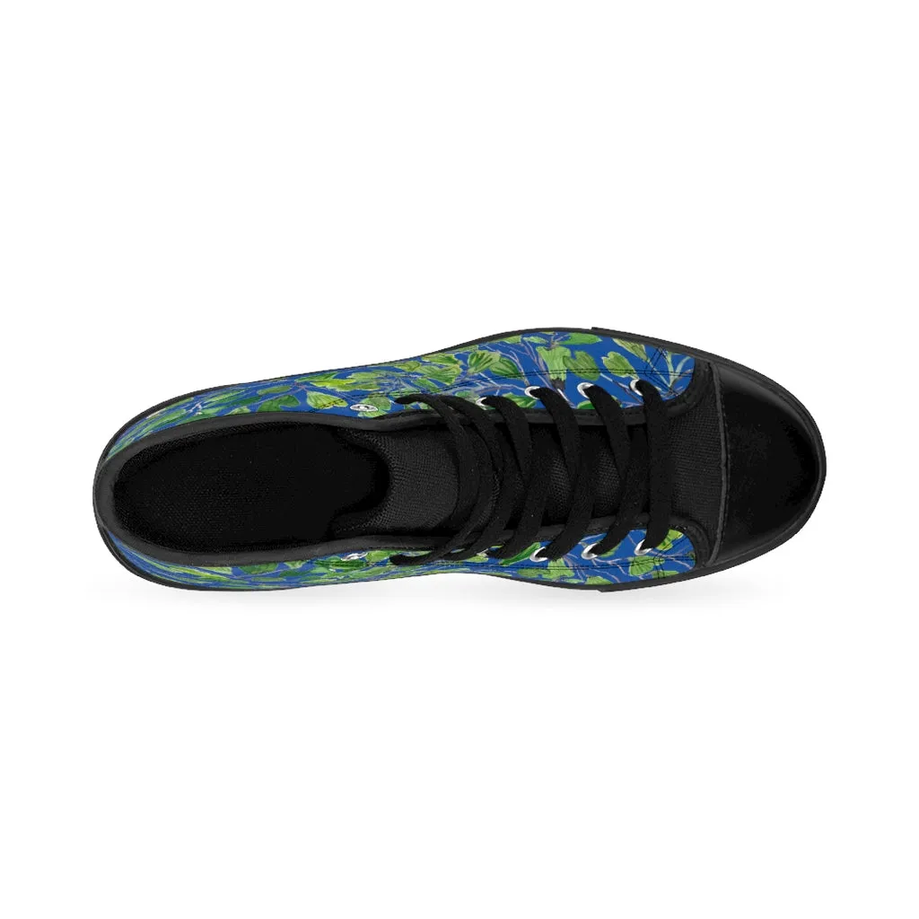 Blue Fern Men's High-top Sneakers, Green Maidenhair Leaf Designer Tennis Running Shoes