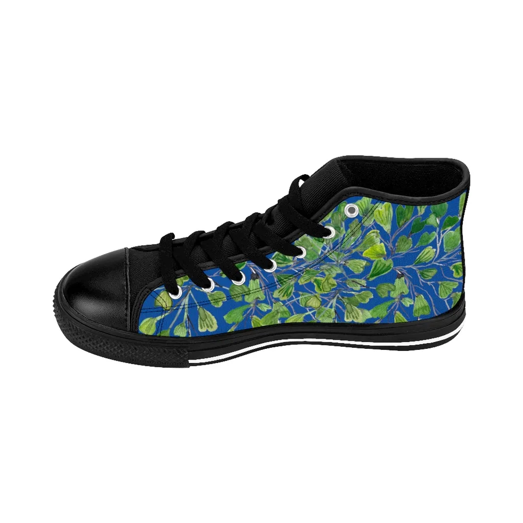 Blue Fern Men's High-top Sneakers, Green Maidenhair Leaf Designer Tennis Running Shoes