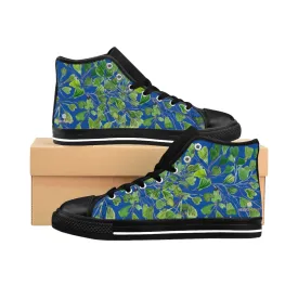 Blue Fern Men's High-top Sneakers, Green Maidenhair Leaf Designer Tennis Running Shoes