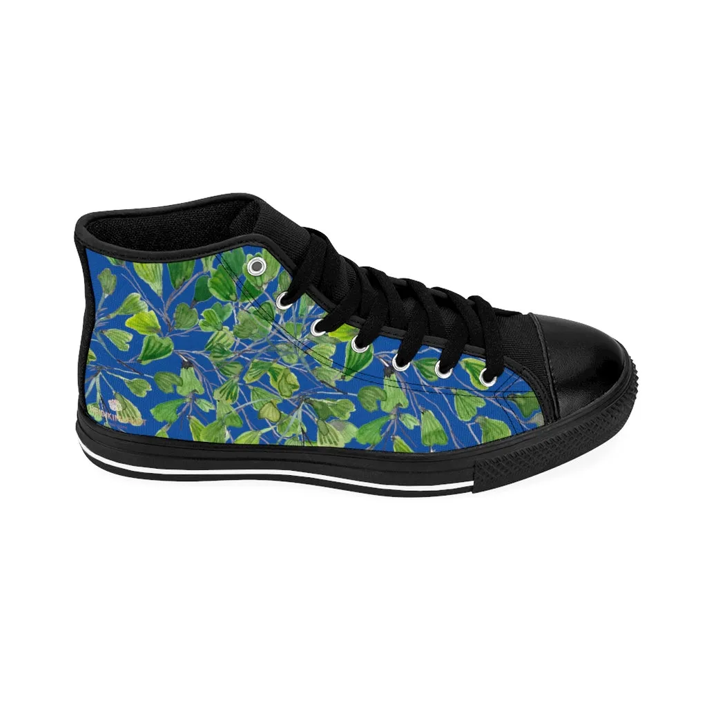 Blue Fern Men's High-top Sneakers, Green Maidenhair Leaf Designer Tennis Running Shoes