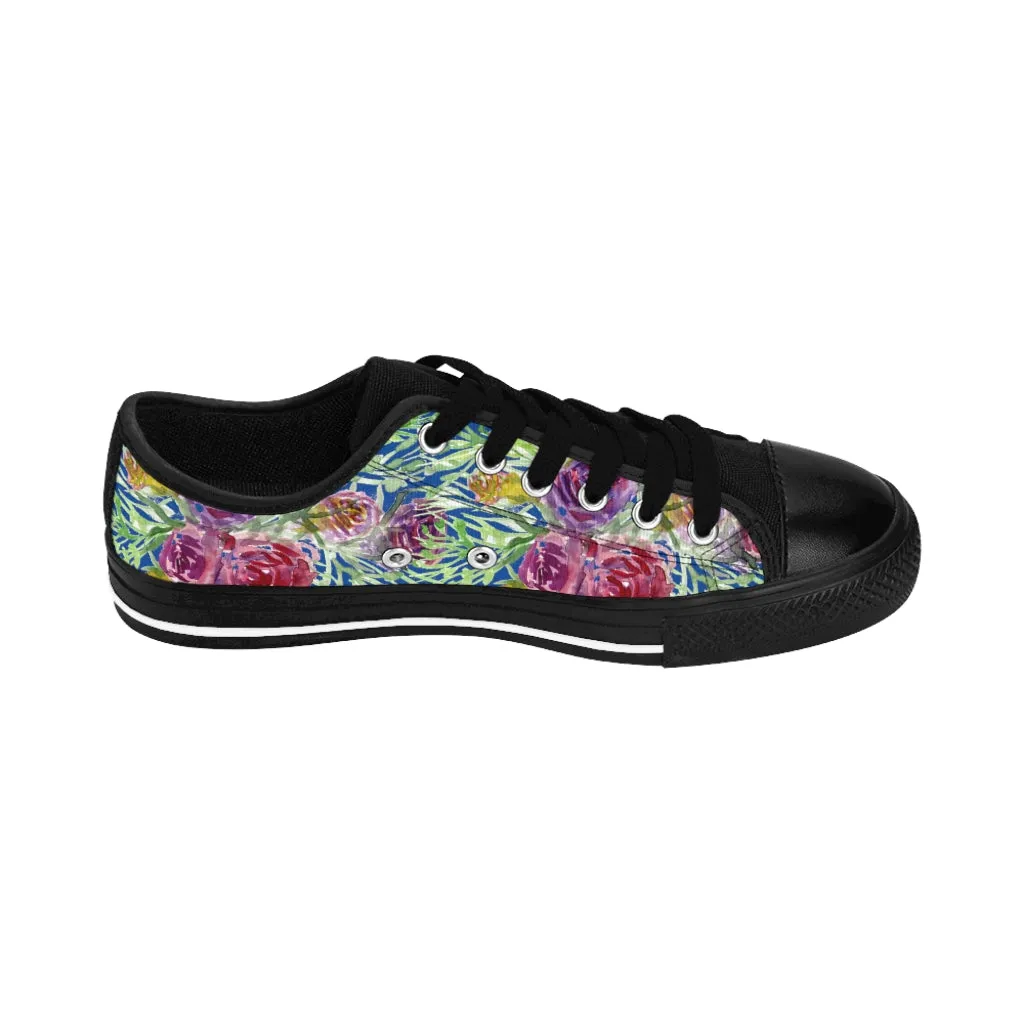 Blue Floral Rose Women's Sneakers, Flower Rose Print Best Tennis Casual Shoes For Women (US Size: 6-12)