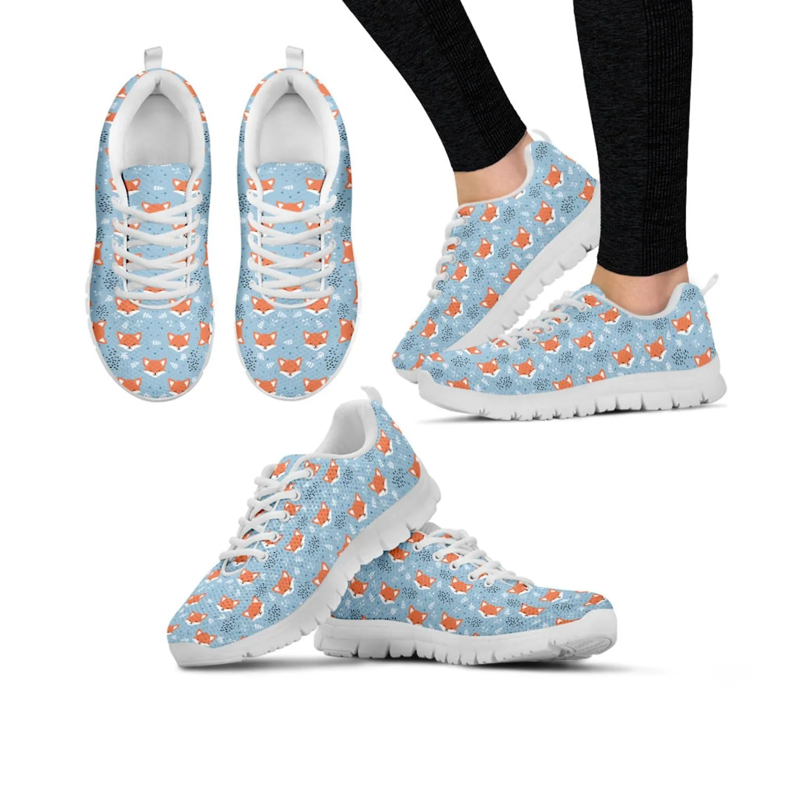 Blue Fox Shoes Fox Sneakers Running Shoes Fox Print Pattern Casual Shoes Fox Lover Gifts Clothing for Womens Mens Kids Adults