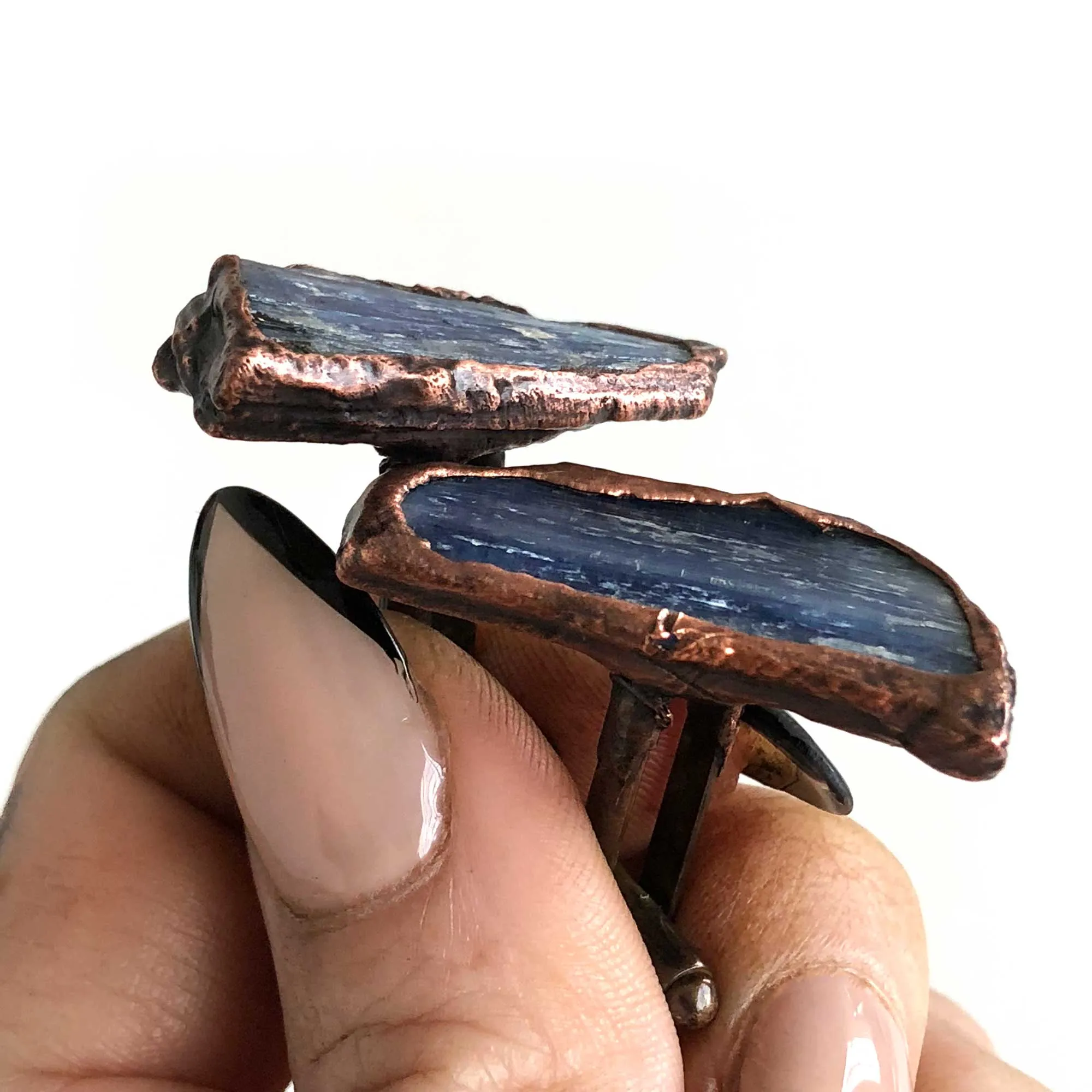 Blue Kyanite Electroformed Cufflinks, raw stone cuff links