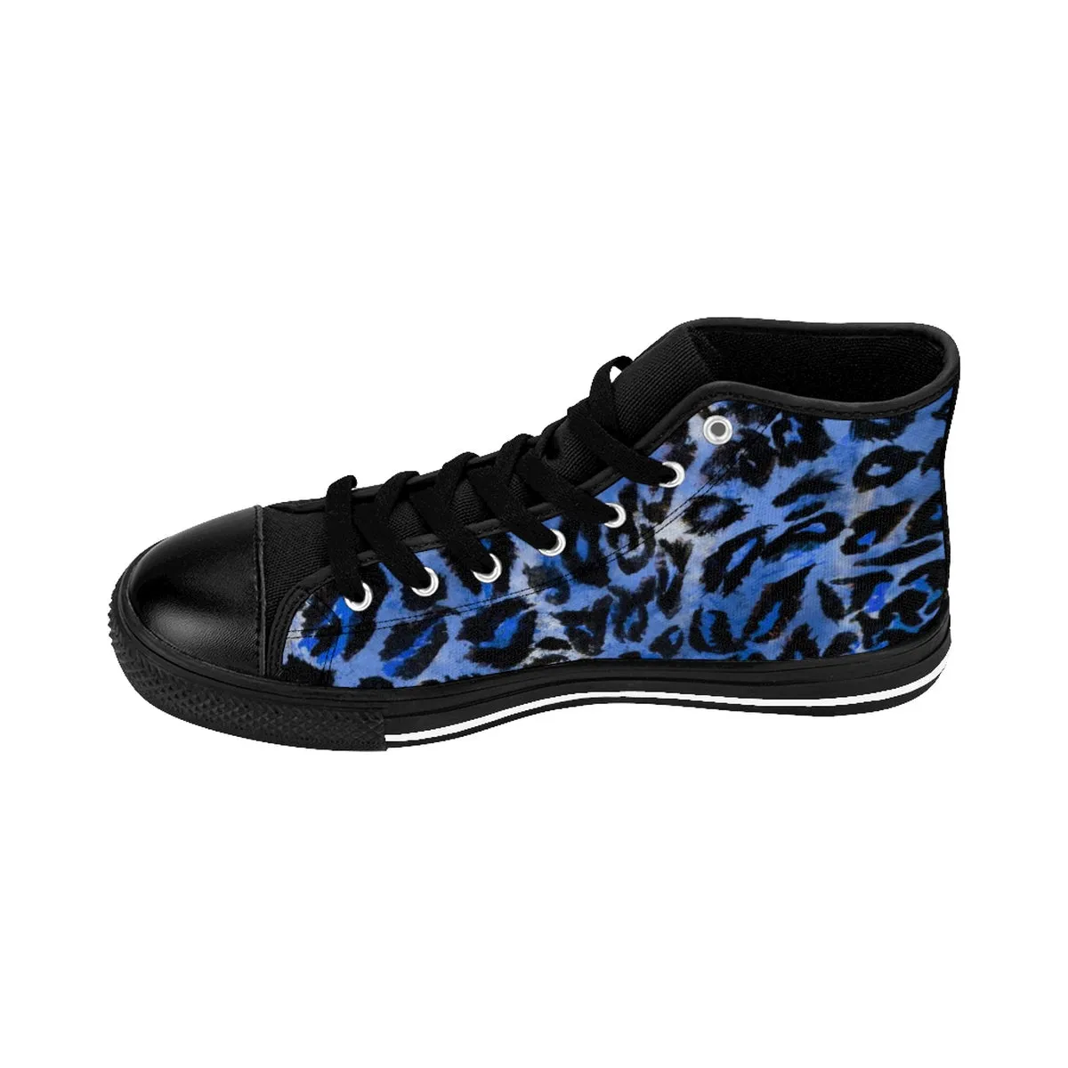 Blue Leopard Men's Sneakers, Animal Print Best  High-top Fashion Running Tennis Shoes