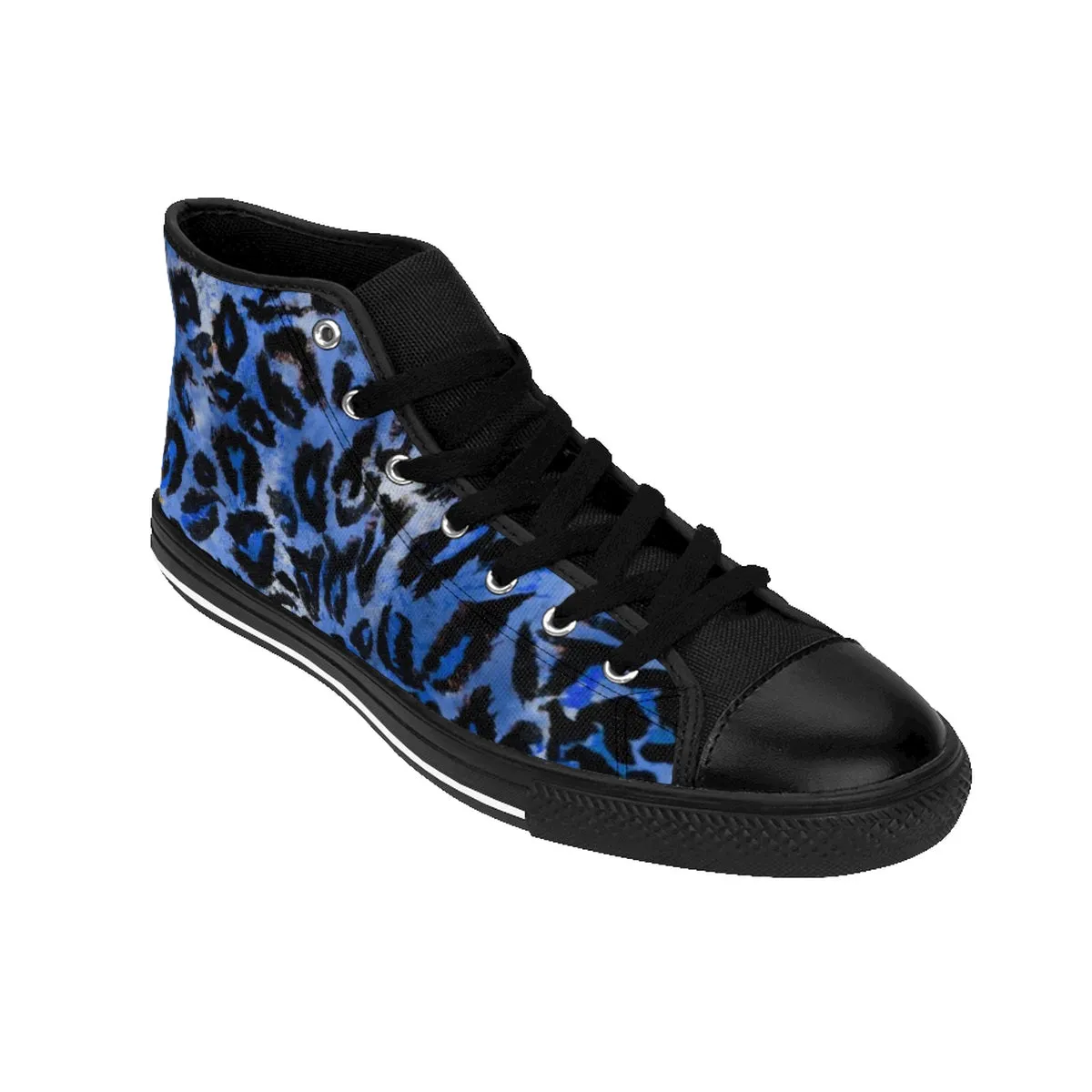 Blue Leopard Men's Sneakers, Animal Print Best  High-top Fashion Running Tennis Shoes