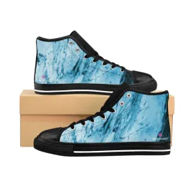 Blue Marble Print Men's Sneakers, Designer Men's High Top Sneakers Running Fashion Canvas Shoes