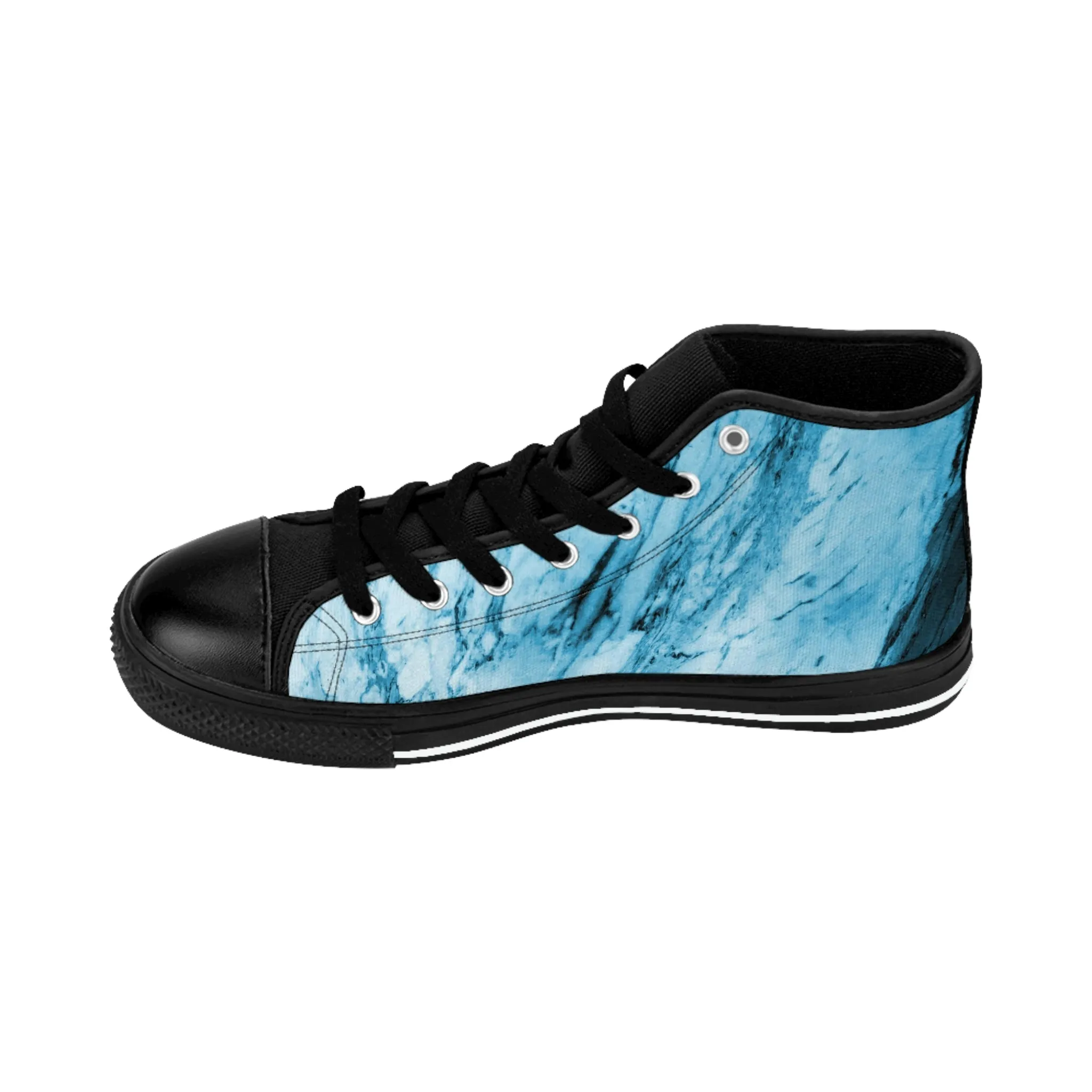 Blue Marble Print Men's Sneakers, Designer Men's High Top Sneakers Running Fashion Canvas Shoes