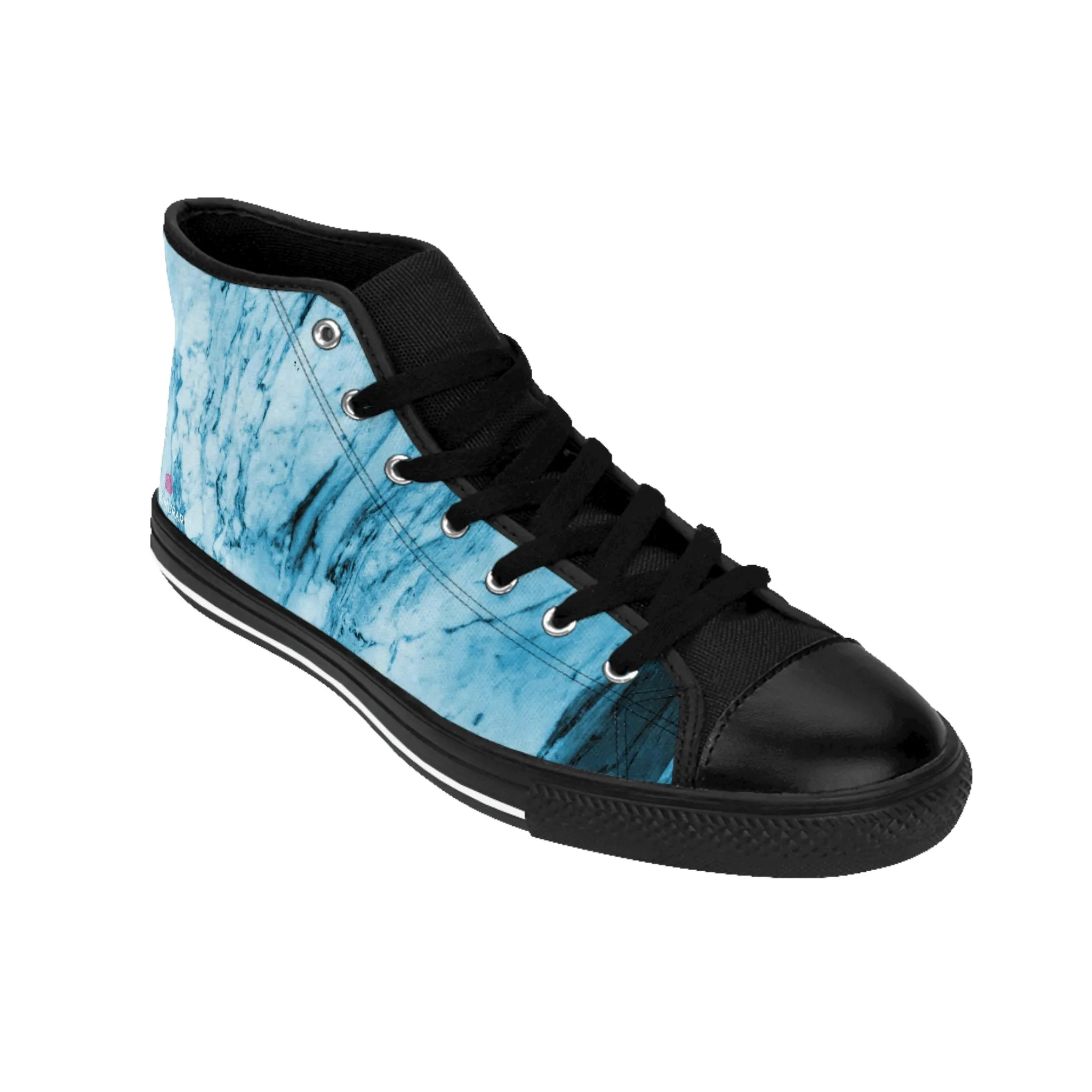 Blue Marble Print Men's Sneakers, Designer Men's High Top Sneakers Running Fashion Canvas Shoes