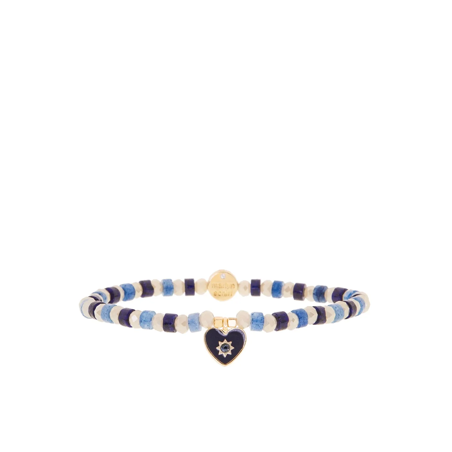 blue multi bead heart stretch bracelet