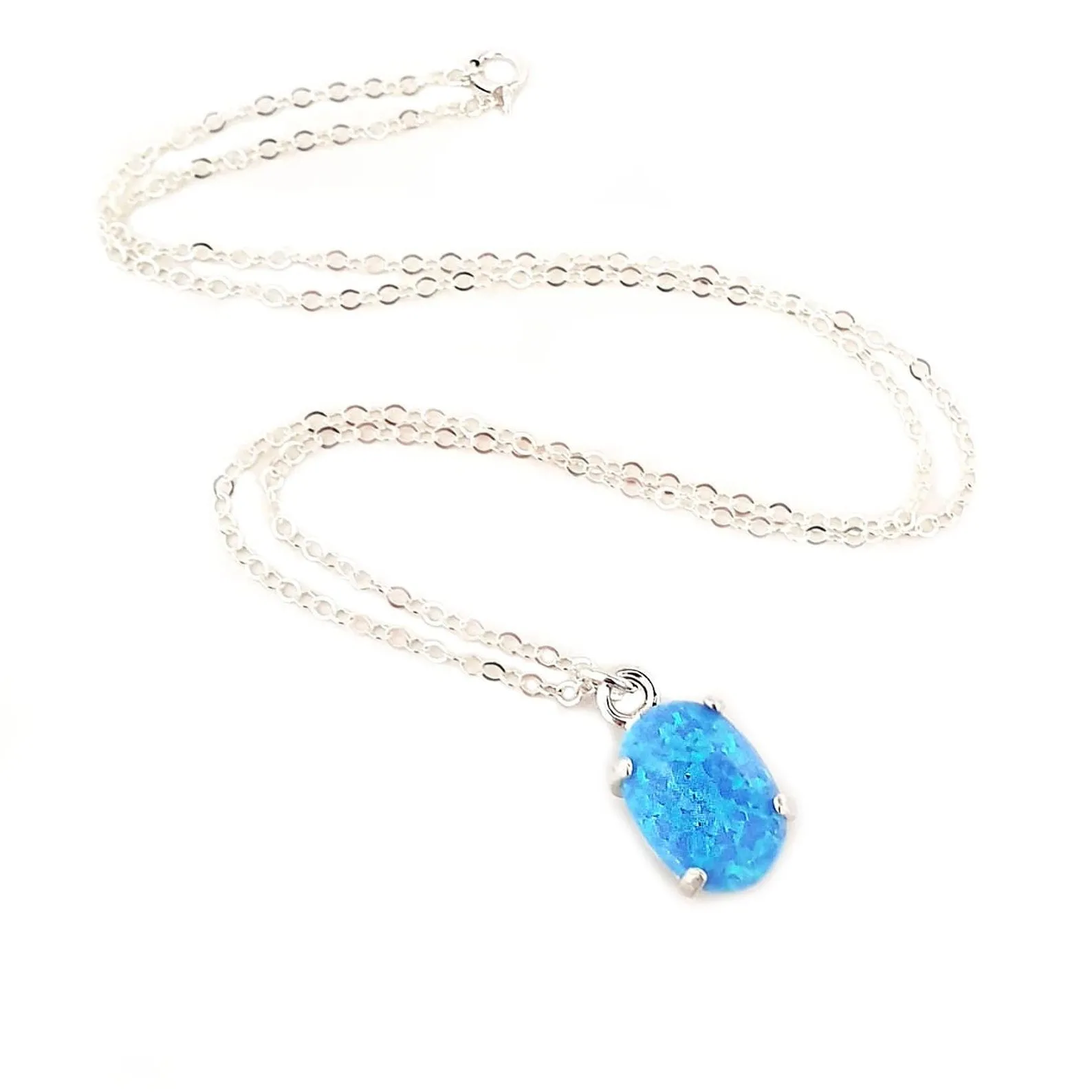 Blue Opal Pendant Long Necklace