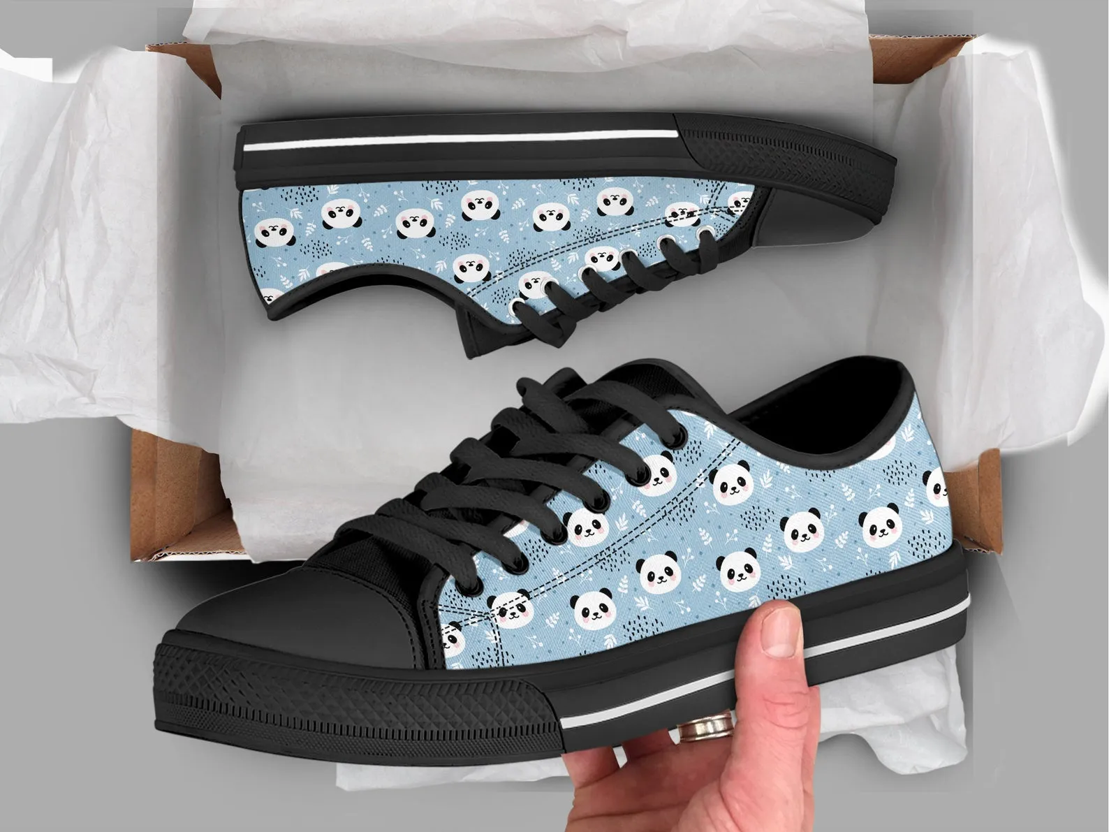 Blue Panda Shoes Panda Sneakers Cute Shoes Panda Lover Gifts Custom Low Top Converse Style Sneakers For Adults Women & Men