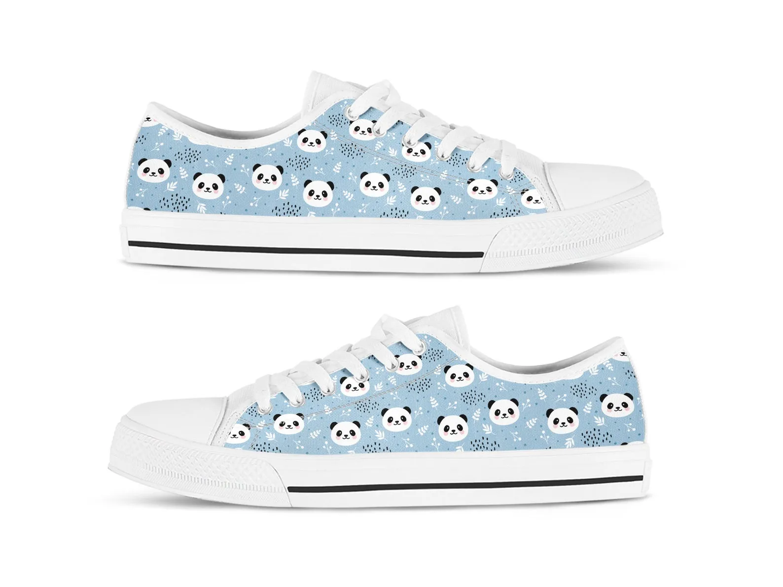 Blue Panda Shoes Panda Sneakers Cute Shoes Panda Lover Gifts Custom Low Top Converse Style Sneakers For Adults Women & Men