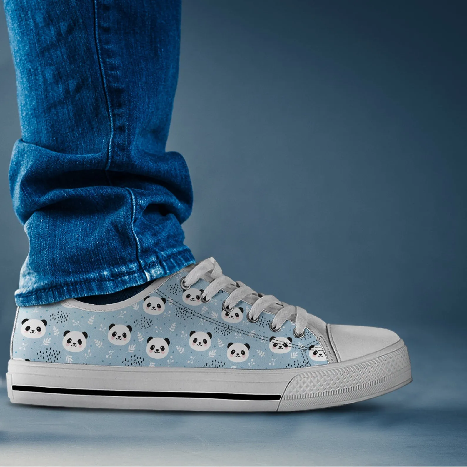 Blue Panda Shoes Panda Sneakers Cute Shoes Panda Lover Gifts Custom Low Top Converse Style Sneakers For Adults Women & Men