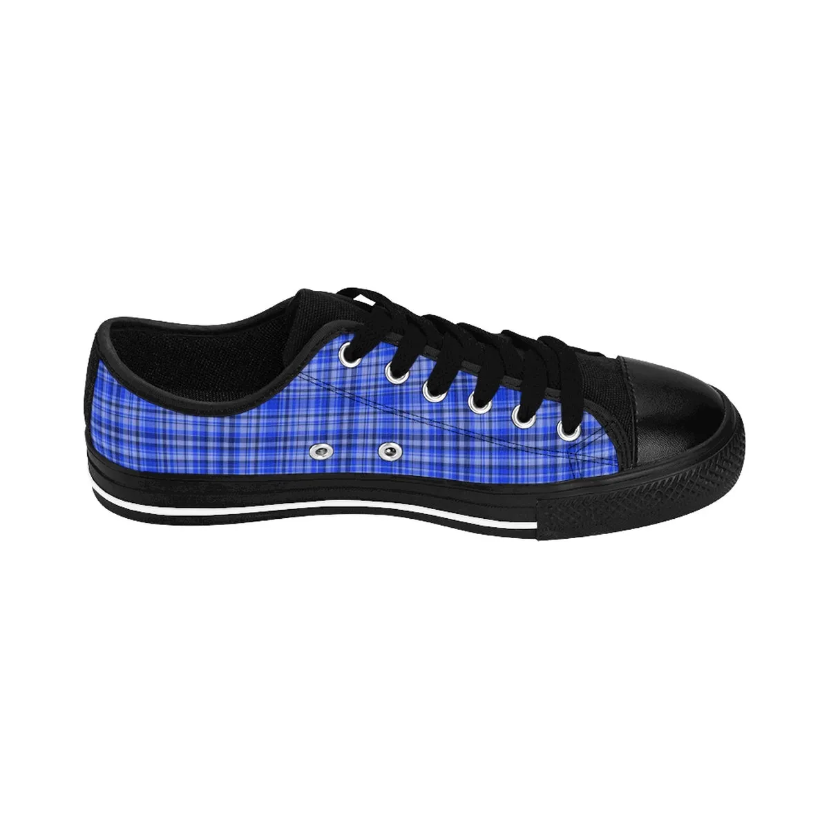 Blue Plaid Men's Sneakers, Tartan Scottish Print Low Top Tennis Running Shoes For Men