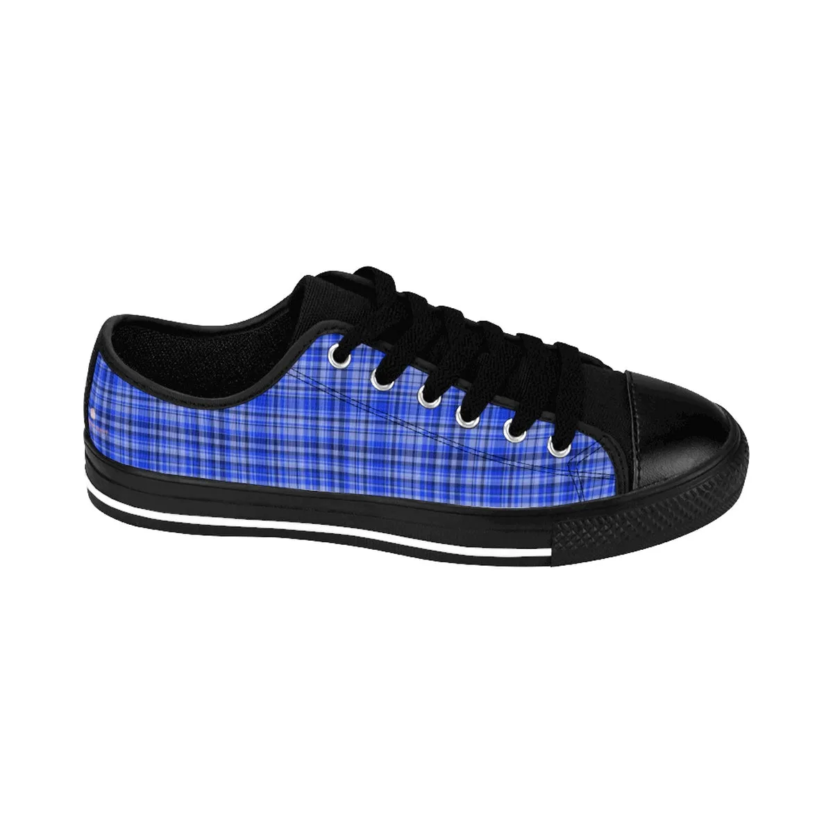 Blue Plaid Men's Sneakers, Tartan Scottish Print Low Top Tennis Running Shoes For Men