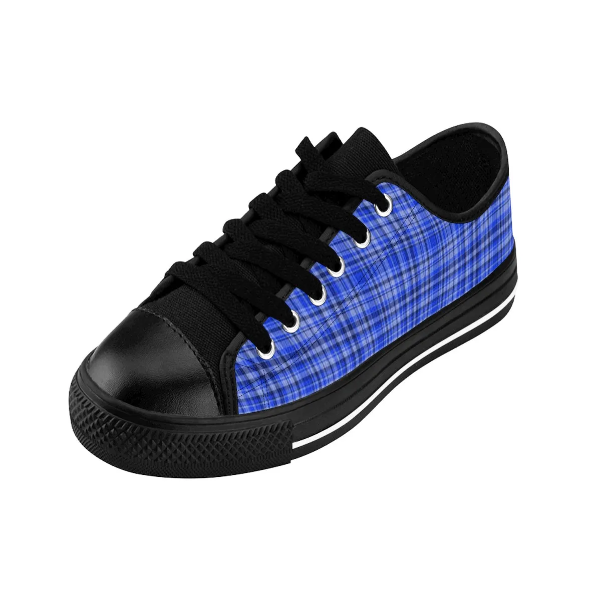 Blue Plaid Men's Sneakers, Tartan Scottish Print Low Top Tennis Running Shoes For Men