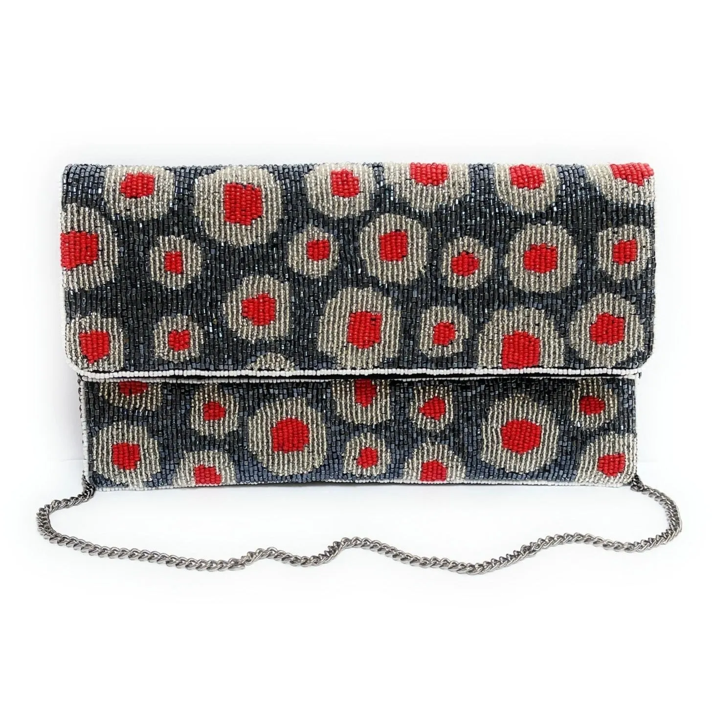 Blue Red Beaded Clutch Purse