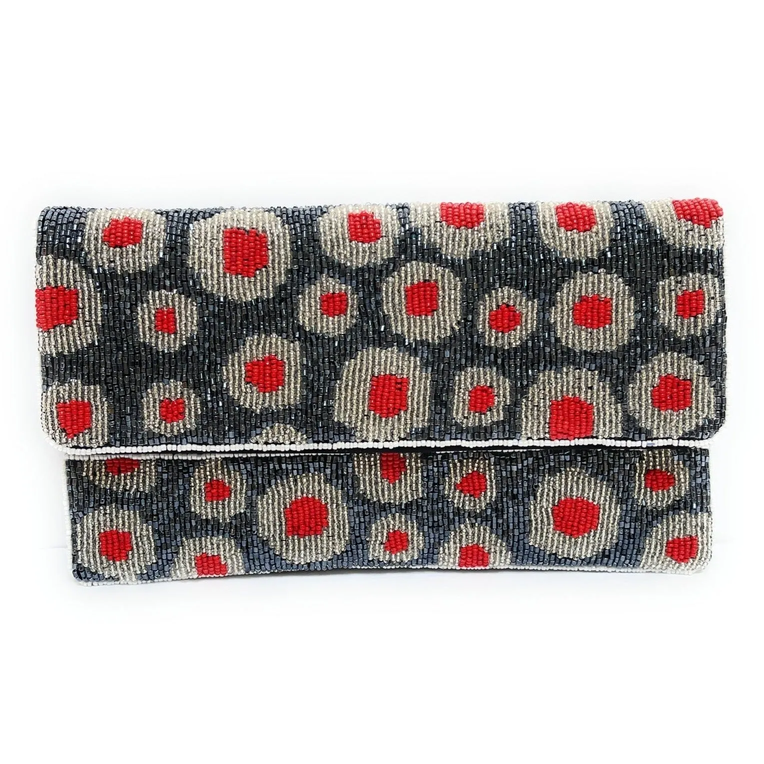 Blue Red Beaded Clutch Purse