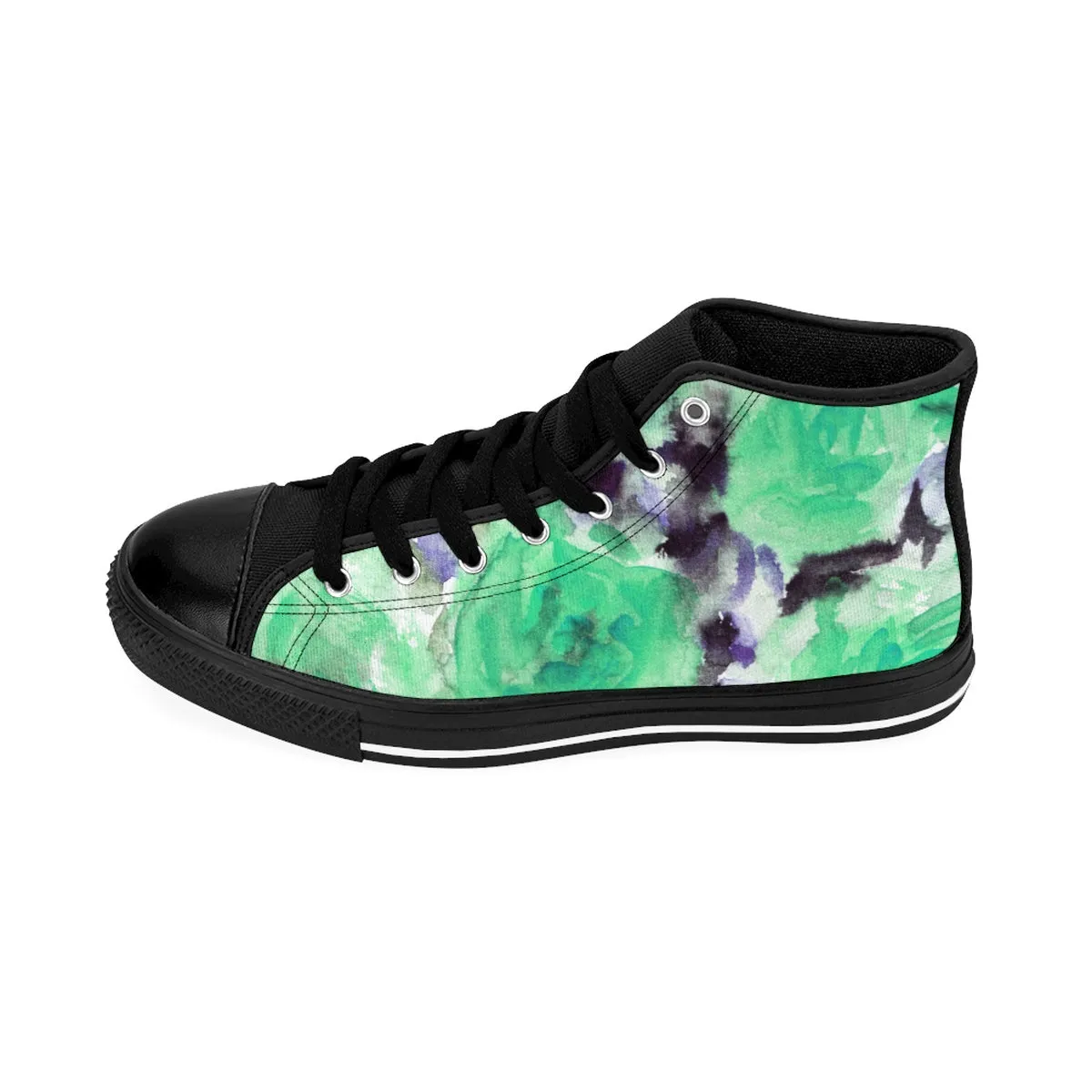 Blue Rose Floral Women's Sneakers, High Top Designer Sneakers Tennis Shoes For Ladies