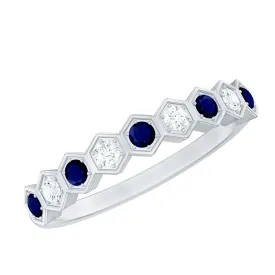 Blue Sapphire and Moissanite Geometric Stackable Ring