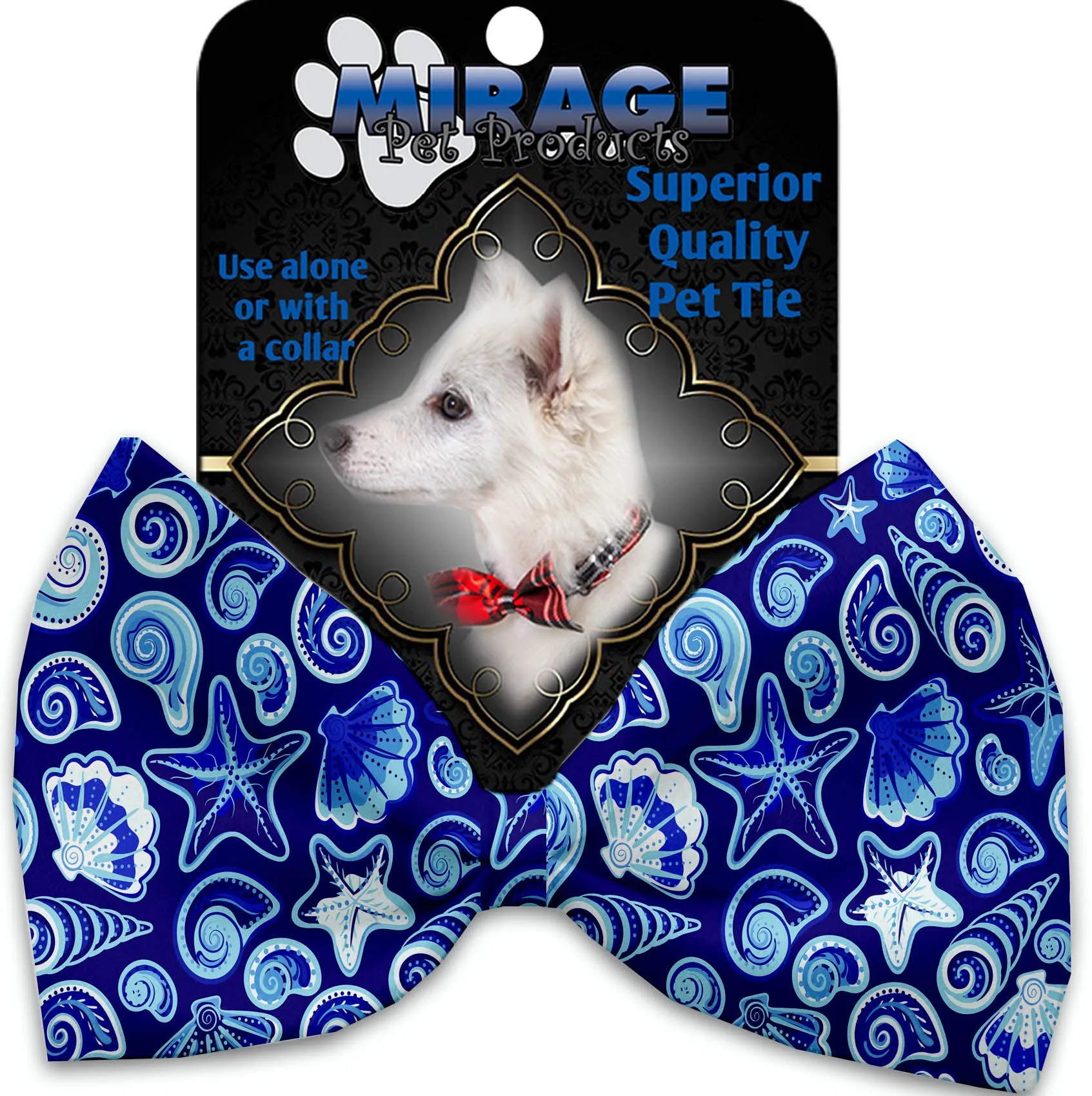 Blue Seashells Pet Bow Tie Collar Accessory With Velcro