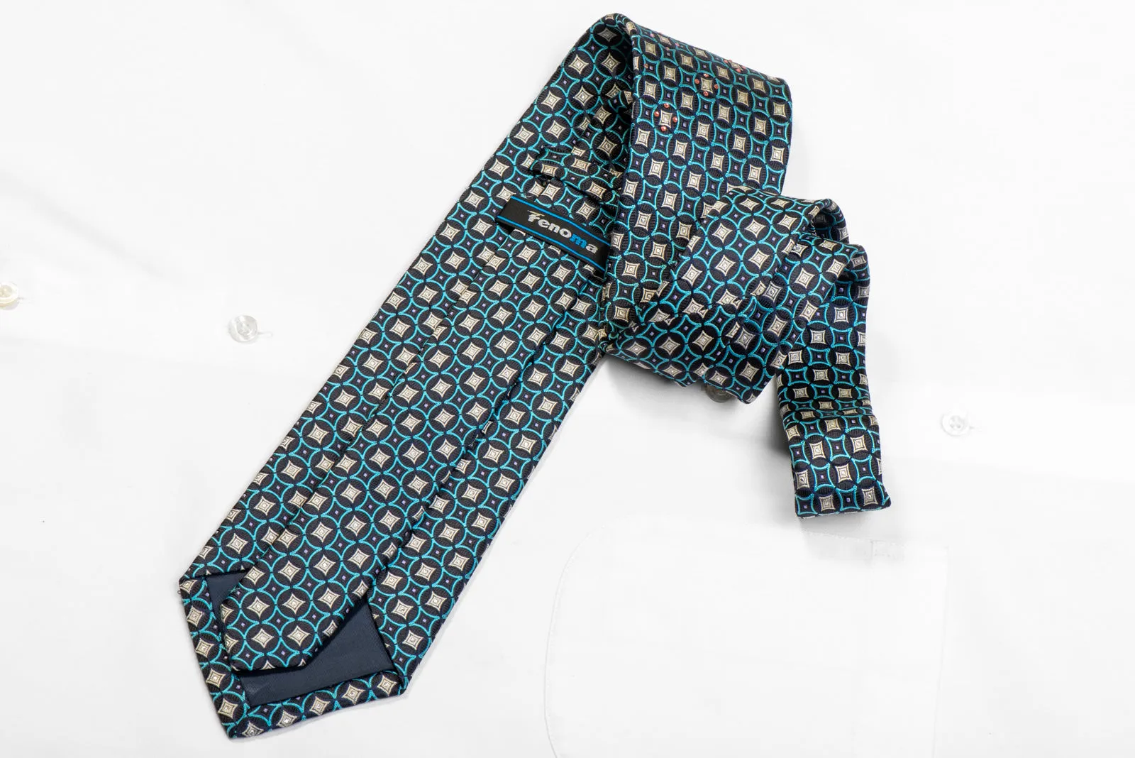 Blue Silver Geometric On Black Rhinestone Necktie With Sparkles