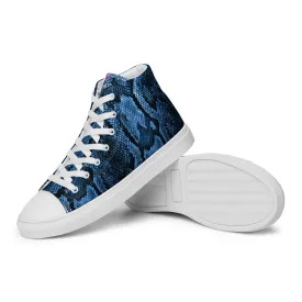 Blue Snake Print Men's Sneakers, Modern Python Stylish Snake Print Designer Men's High Top Tennis Shoes (US Size: 5-13)