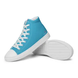 Blue Solid Color Men's Sneakers, Modern Minimalist High Top Tennis Shoes For Stylish Men