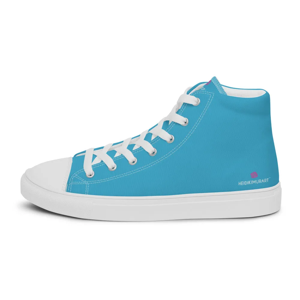 Blue Solid Color Men's Sneakers, Modern Minimalist High Top Tennis Shoes For Stylish Men