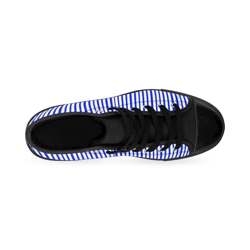 Blue Striped Men's High-top Sneakers, Modern Stripes Men's Designer Tennis Running Shoes (US Size: 6-14)