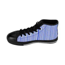 Blue Striped Men's High-top Sneakers, Modern Stripes Men's Designer Tennis Running Shoes (US Size: 6-14)