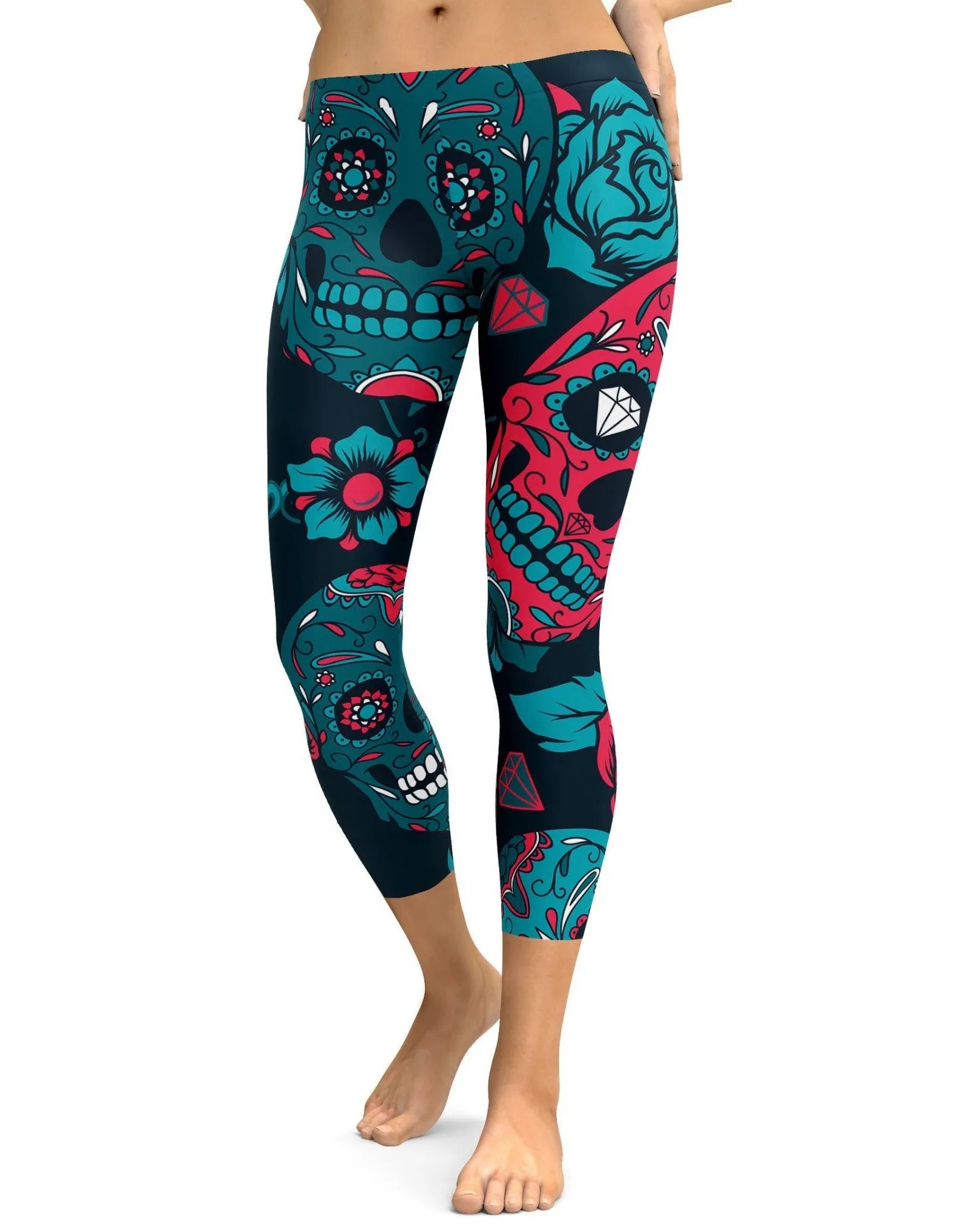 Blue Sugar Skull Capris