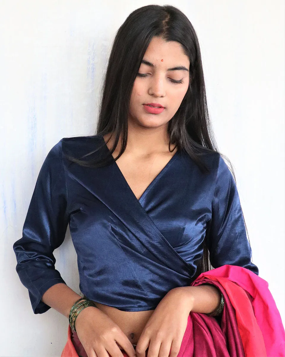 Blue Tie-Up Mashru Silk Blouse-Sahar