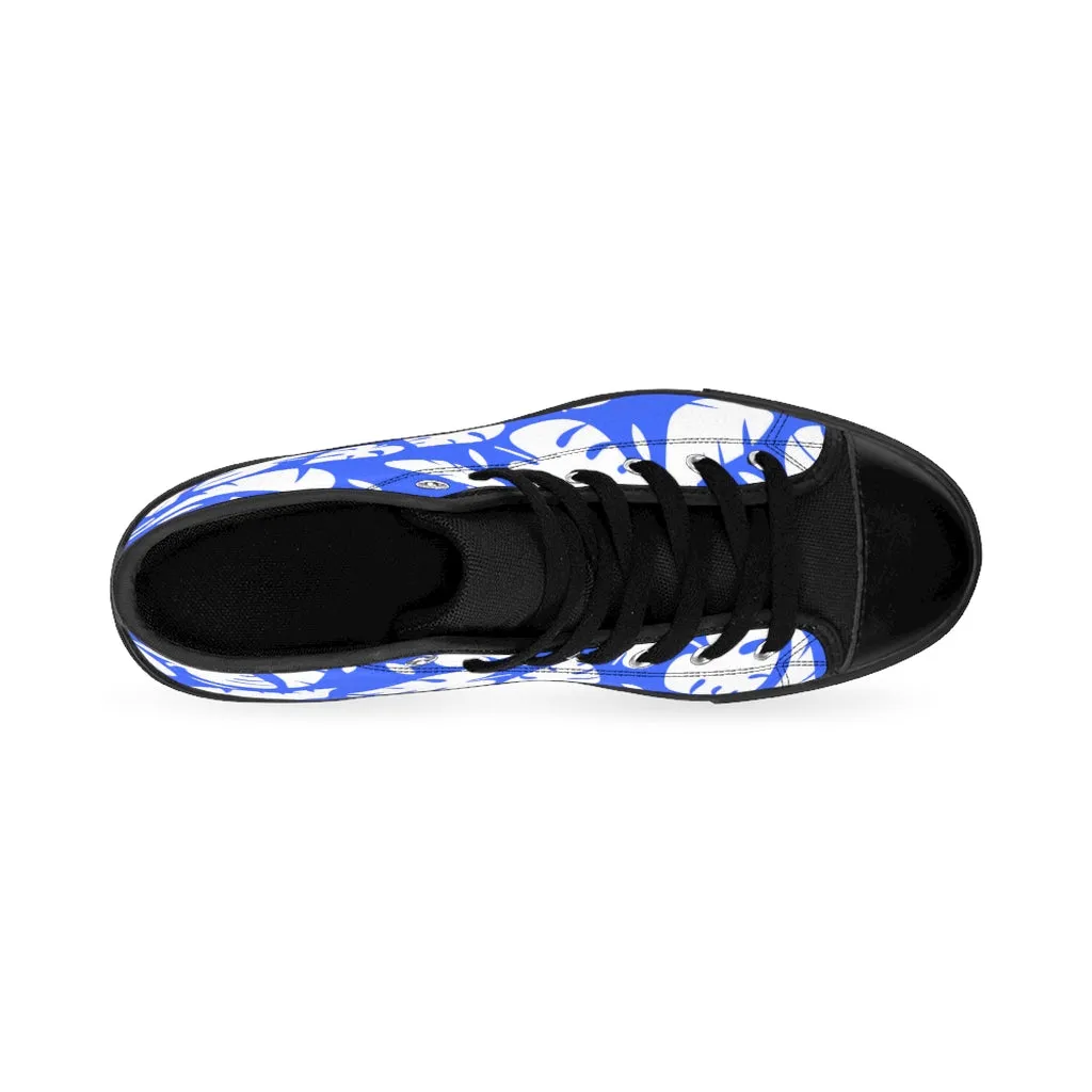 Blue Tropical Men's High-top Sneakers, Tropical Leaves Hawaiian Style Men's Designer Tennis Running Shoes