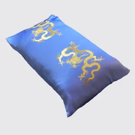 Blue With Golden Dragon Design Silk Pillowcase