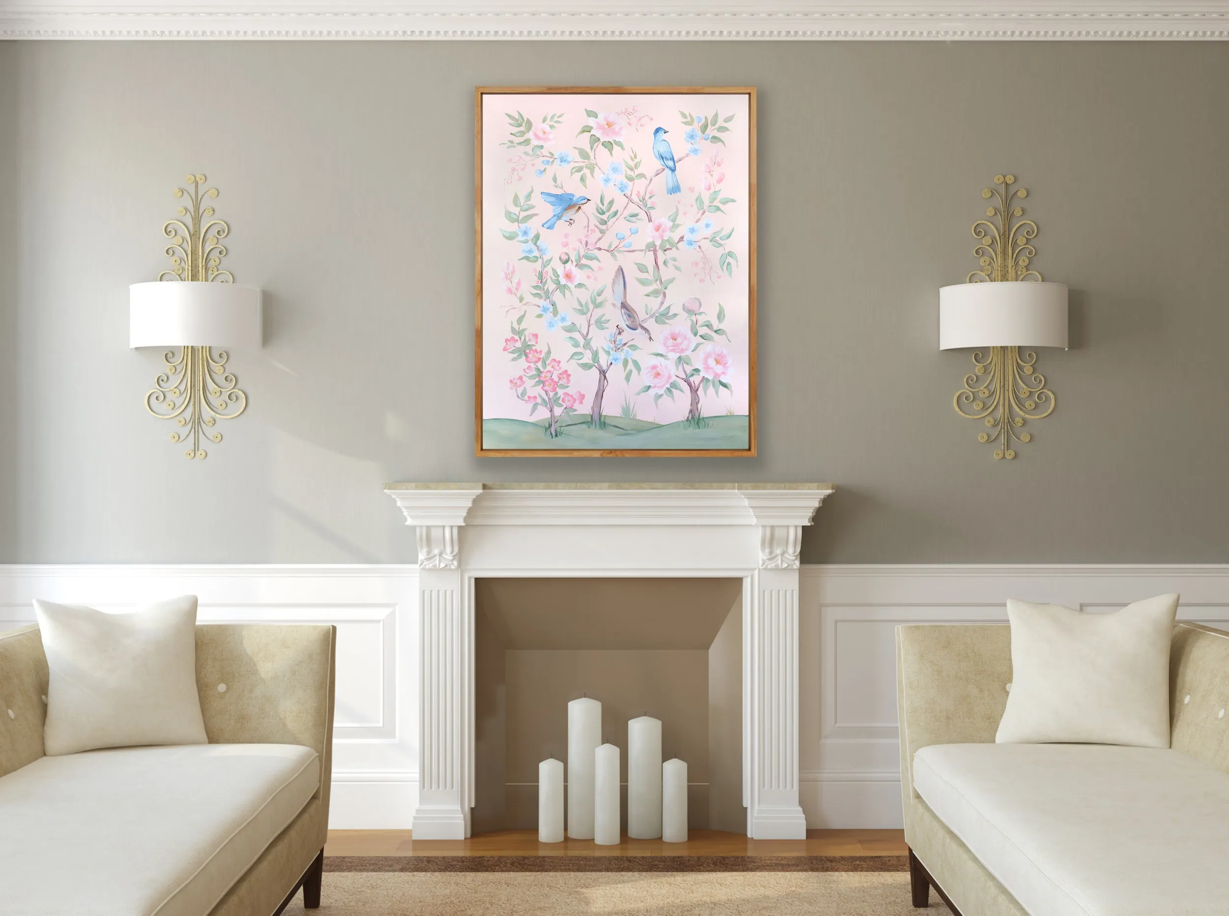 Blush Chinoiserie No. 1, a fine art print on canvas