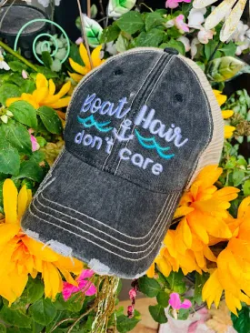 Boat hats Boat hair dont care Black embroidered trucker cap Adjustable mesh back