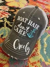 Boat hats Boat hair dont care Black embroidered trucker cap Adjustable mesh back