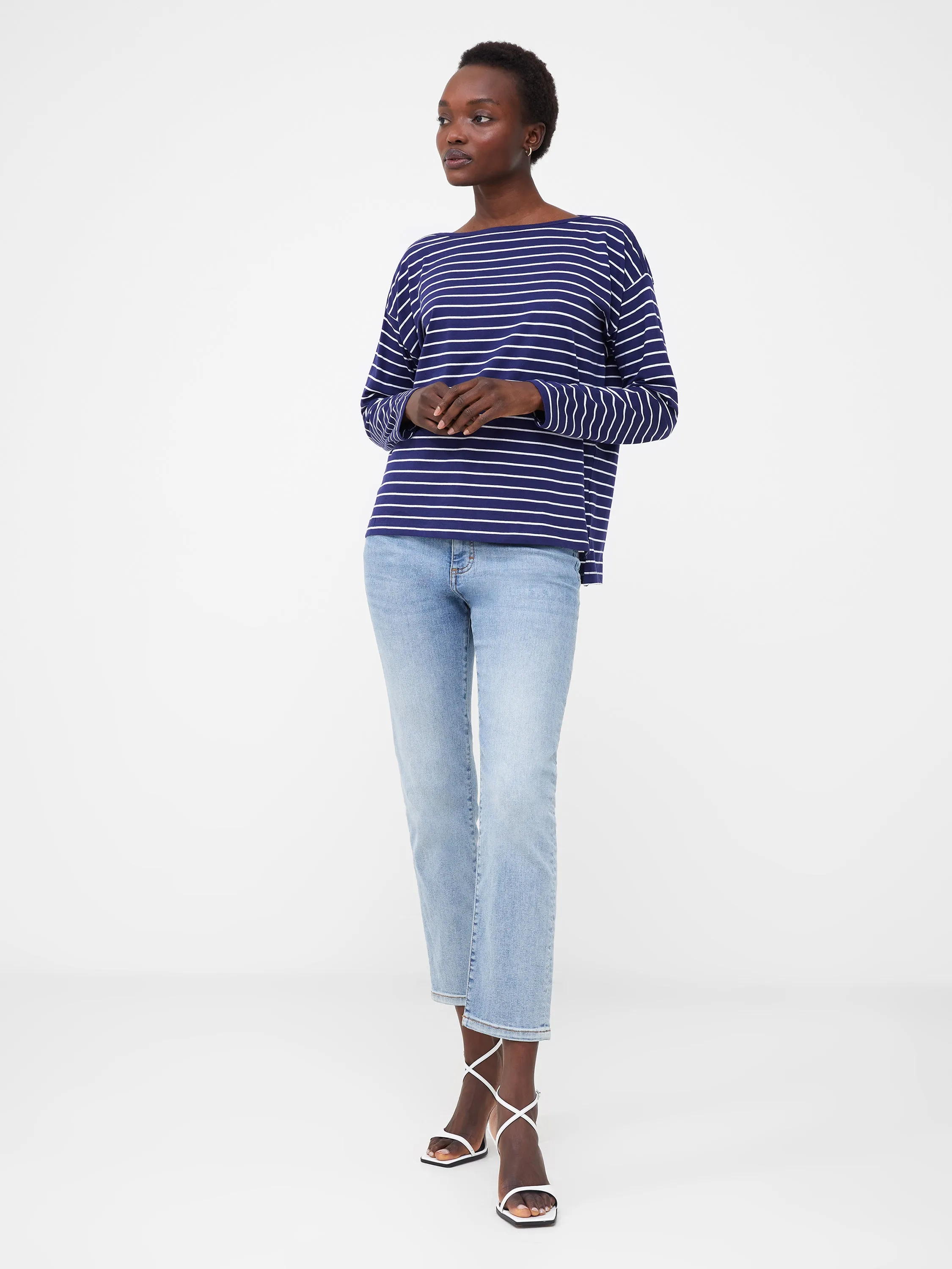 Boat Neck Breton Stripe Long Sleeve Top