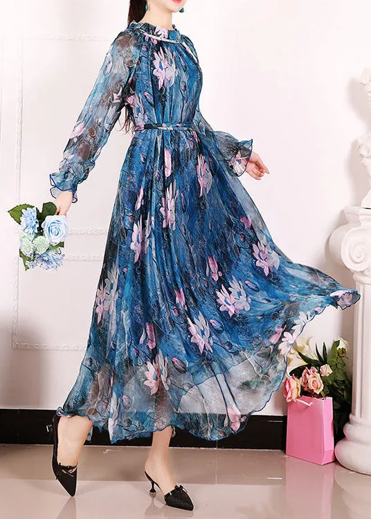 Bohemian Blue Print Exra Large Hem Chiffon Beach Dresses Spring LY0947