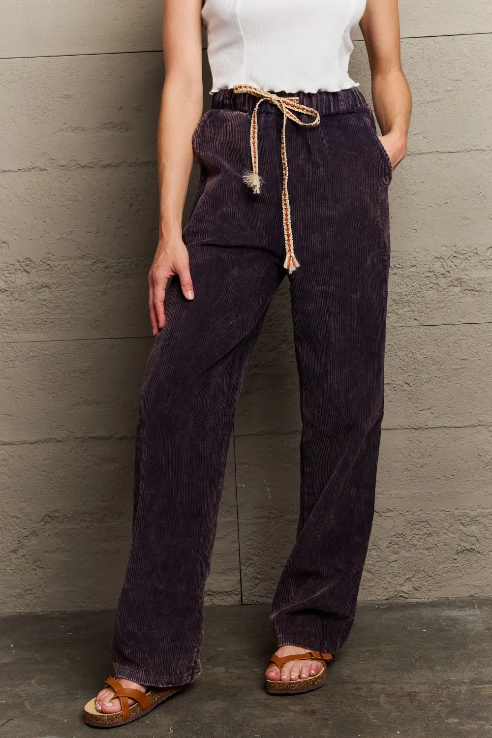 Bohemian POL Leap Of Faith Corduroy Straight Fit Pants in Midnight Navy