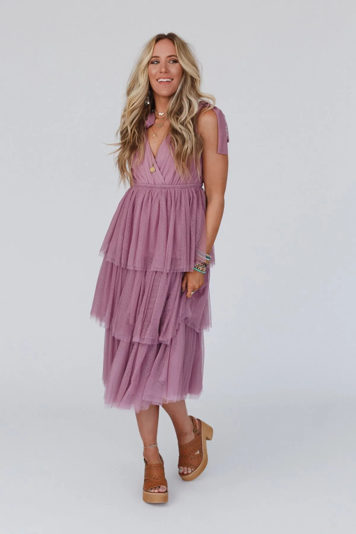 Boho Ballerina Tiered Tulle Dress - Mauve